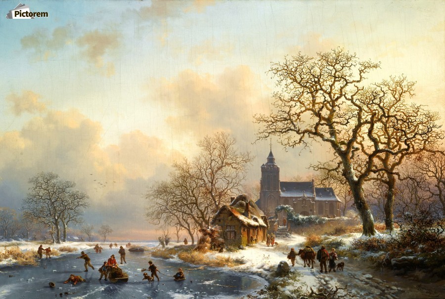 Dutch winter landscape with figures by Charles Henri Joseph